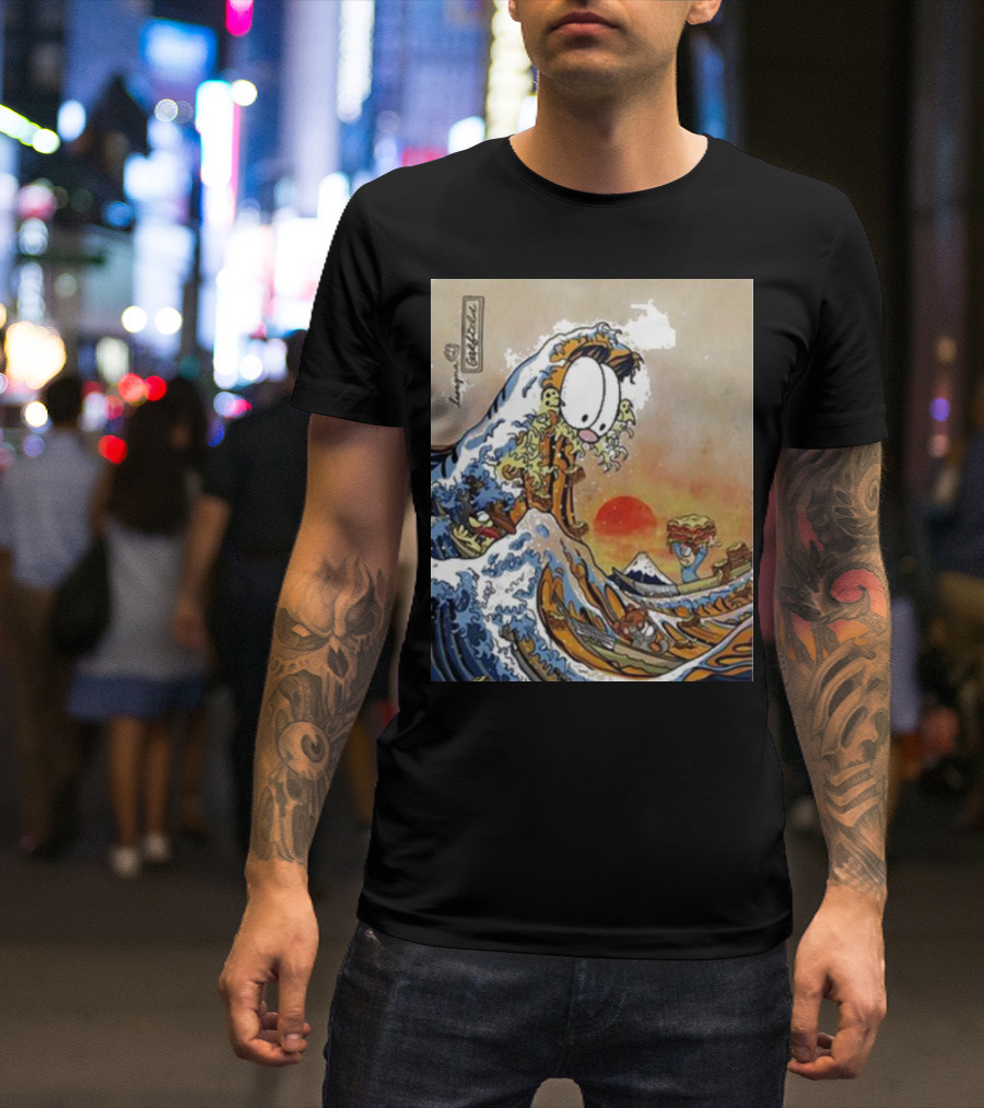 Great Wave Of Lasagna Garfield Japanese Art Style Hokusai T-Shirt