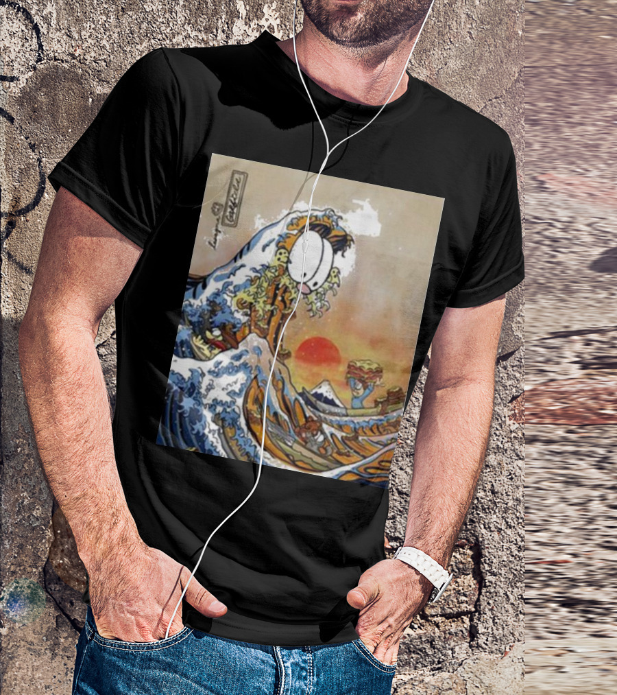 Great Wave Of Lasagna Garfield Japanese Art Style Hokusai T-Shirt