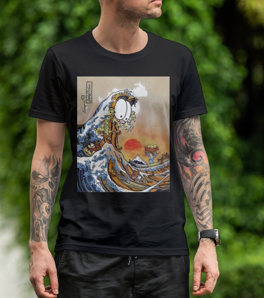 Great Wave Of Lasagna Garfield Japanese Art Style Hokusai T-Shirt