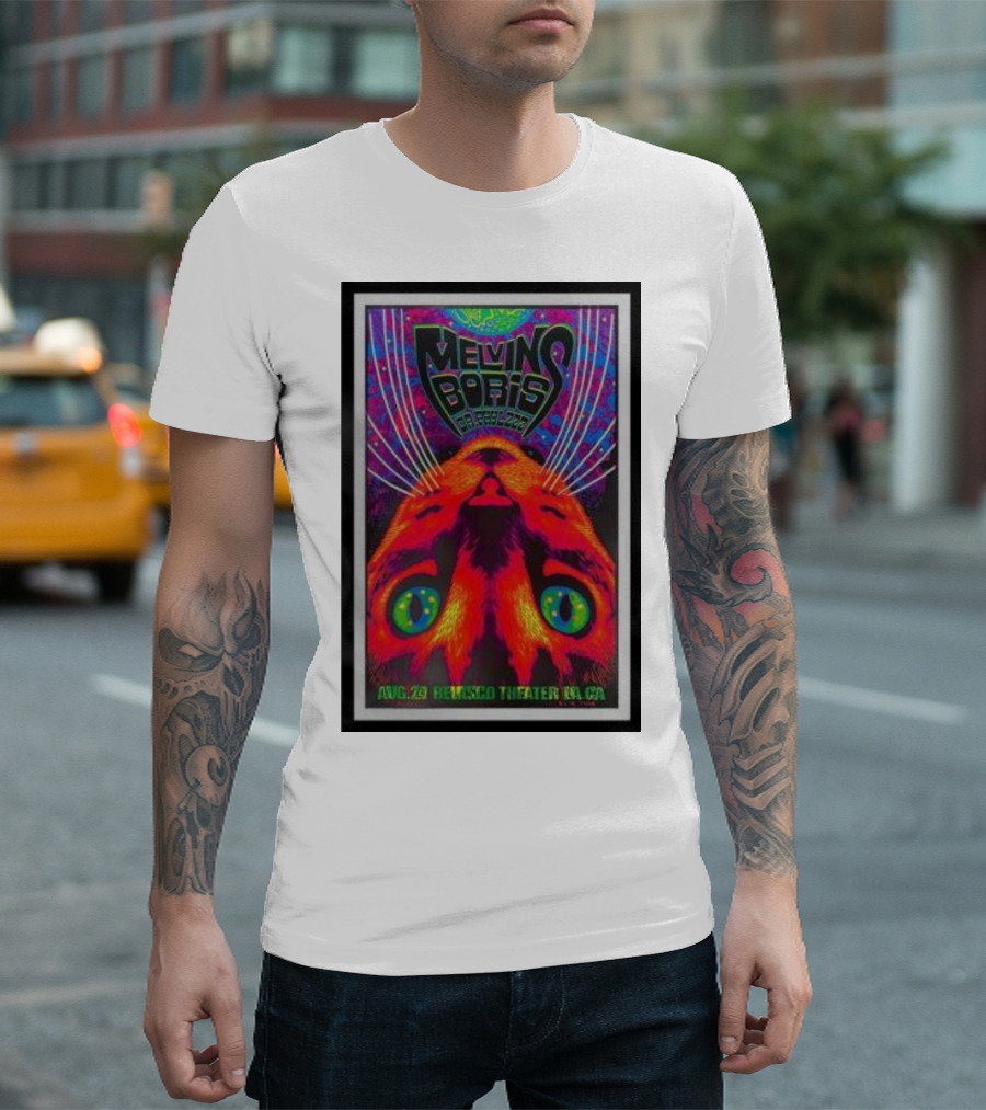 Melvins Boris Dr. Feelgood Aug 29 Belasco Theater LA CA Psychedelic Cat T-Shirt