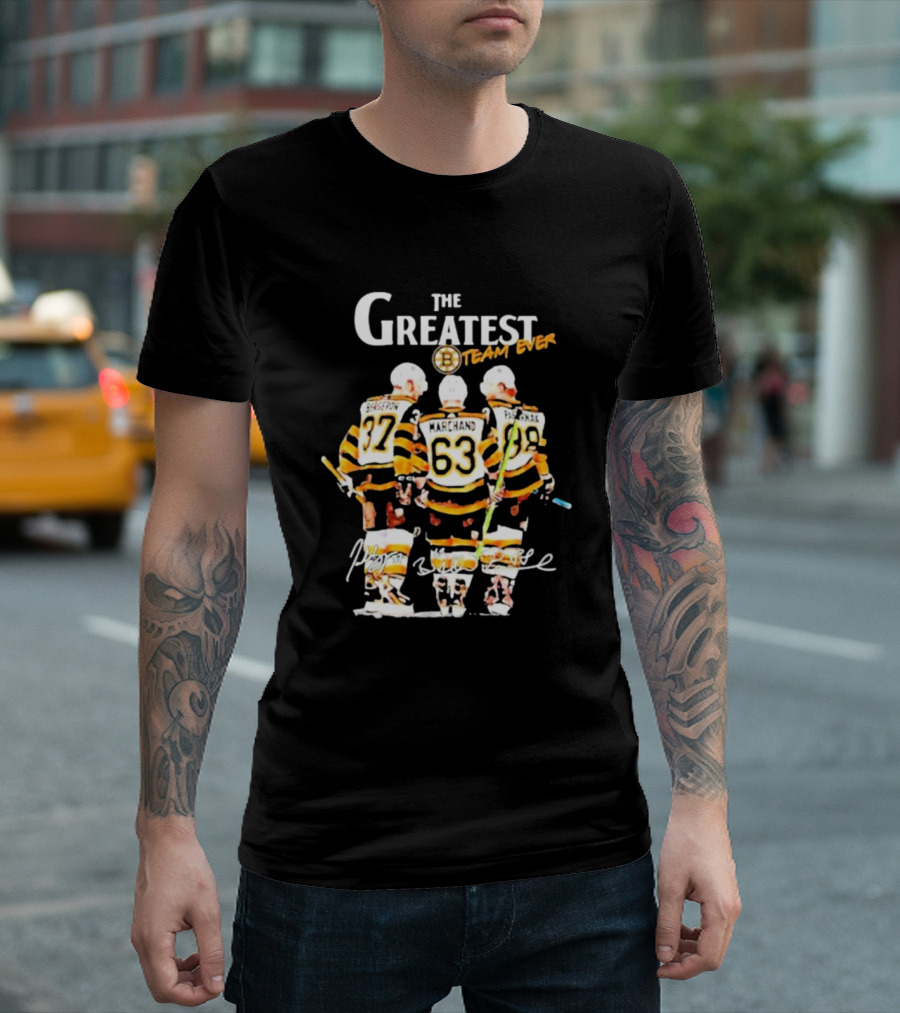 The Greatest Team Ever Boston Hockey Marchand Bergeron Pastrnak Signatures T-Shirt