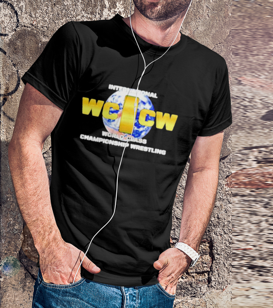 IWCCW International World Class Championship Wrestling Logo On Earth Background T-Shirt