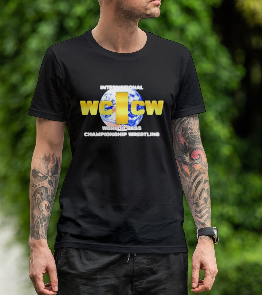 IWCCW International World Class Championship Wrestling Logo On Earth Background T-Shirt