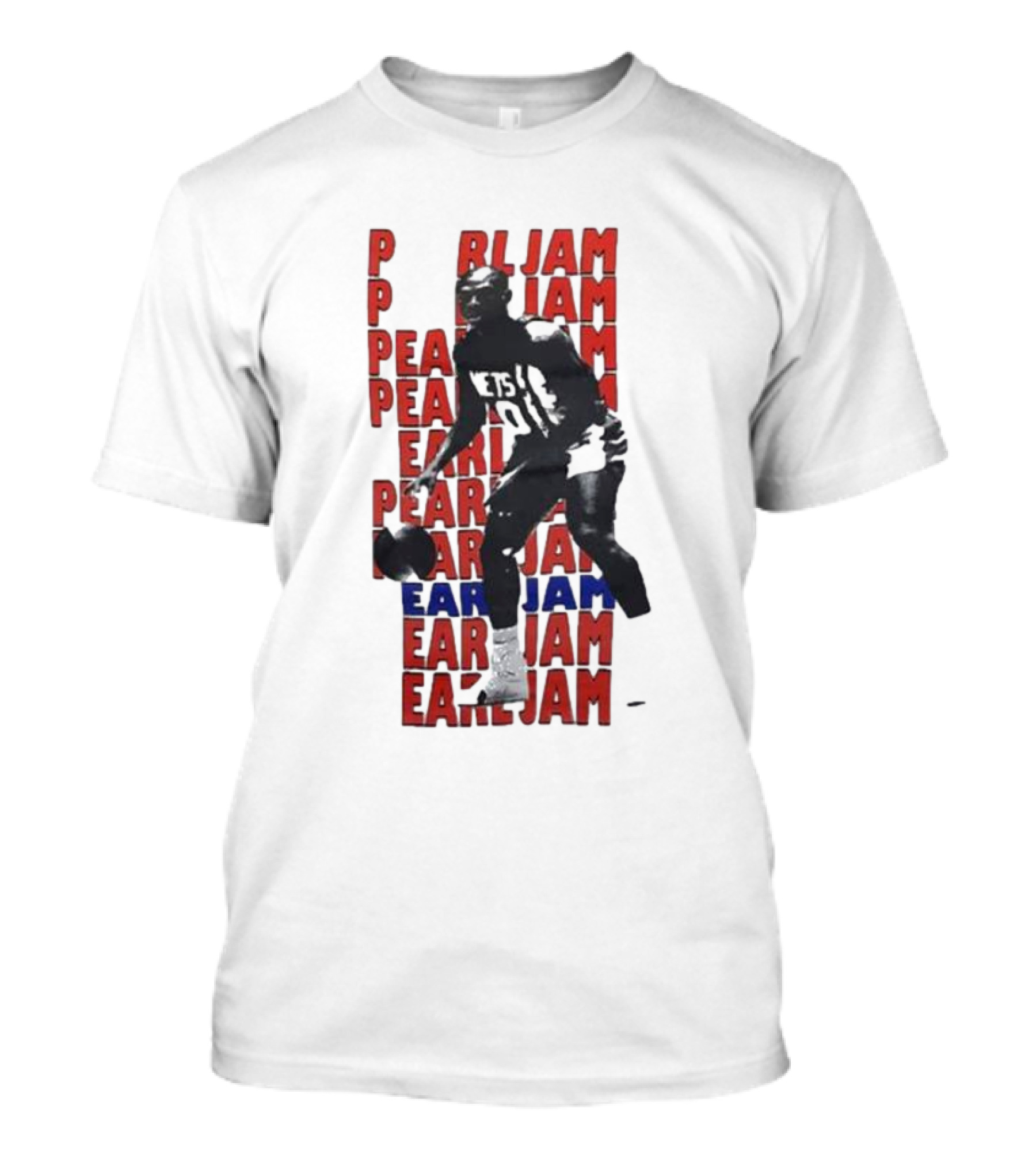 Pearl Jam Mookie Blaylock Basketball Tribute Red Blue Text T-Shirt