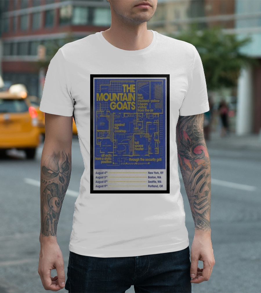 The Mountain Goats August Tour New York Boston Seattle Portland Blueprint T-Shirt