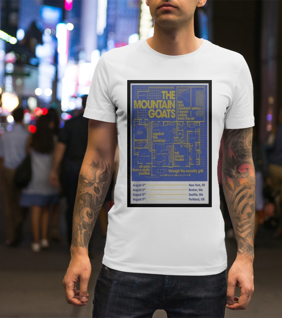 The Mountain Goats August Tour New York Boston Seattle Portland Blueprint T-Shirt