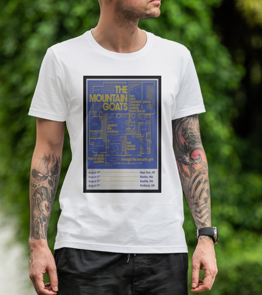 The Mountain Goats August Tour New York Boston Seattle Portland Blueprint T-Shirt