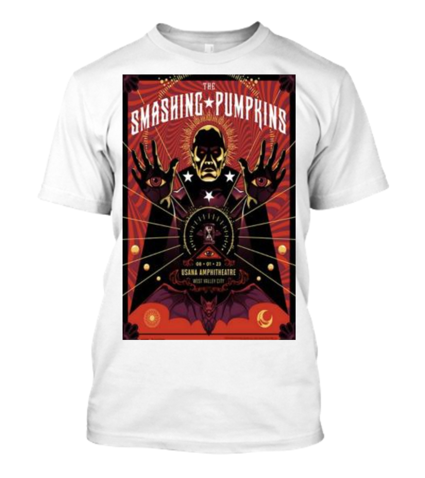 The Smashing Pumpkins August 1 USANA Amphitheatre West Valley City Concert Poster Art Stars Bat Moon T-Shirt