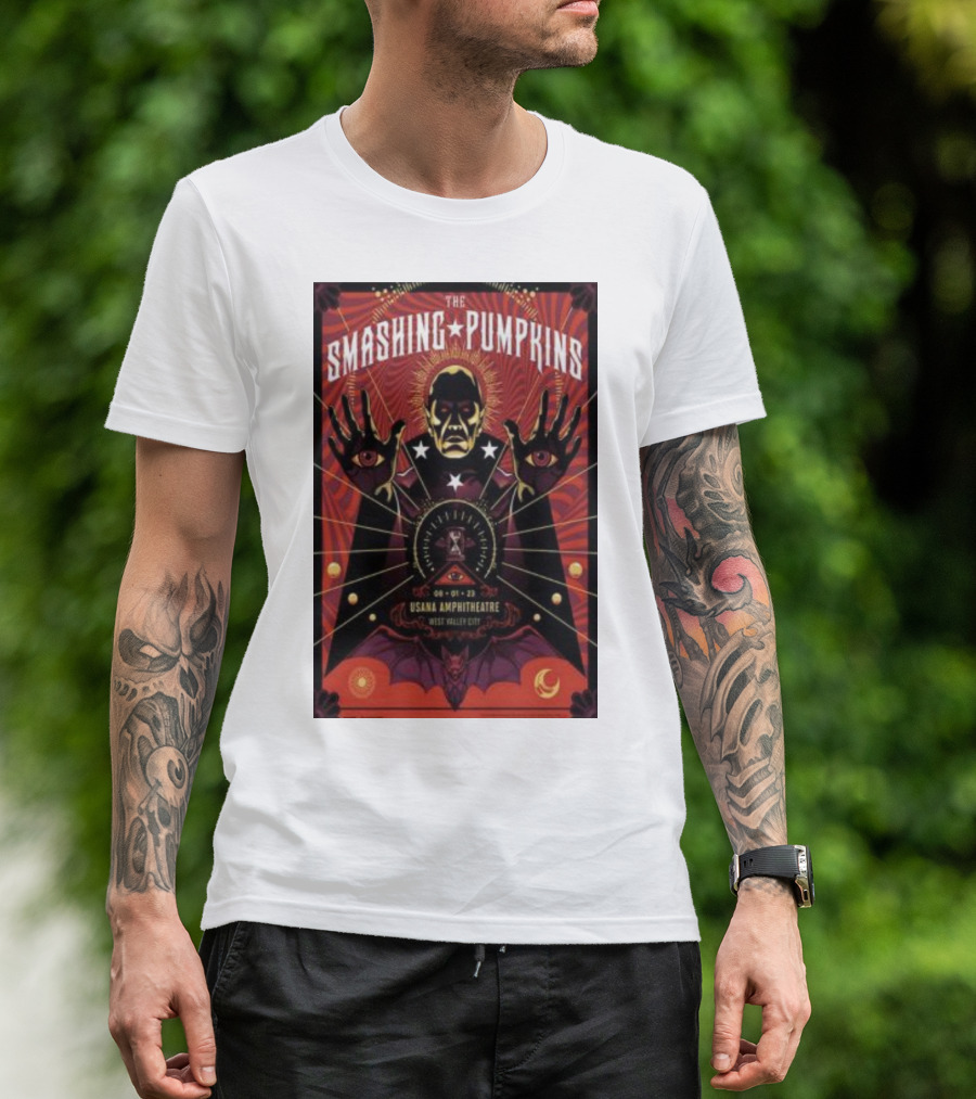 The Smashing Pumpkins August 1 USANA Amphitheatre West Valley City Concert Poster Art Stars Bat Moon T-Shirt