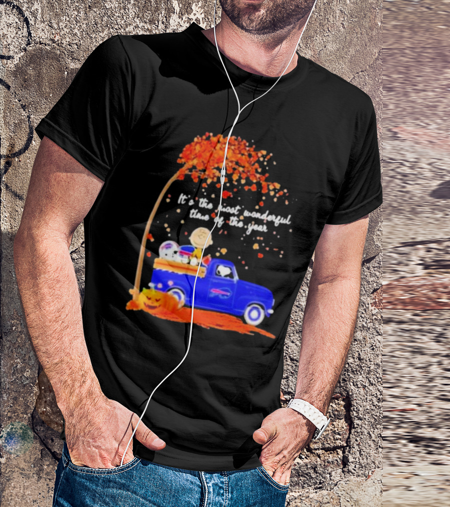 Snoopy And Charlie Brown Buffalo Bills It's The Most Wonderful Time Of The Year Autumn Truck Scene T-Shirt