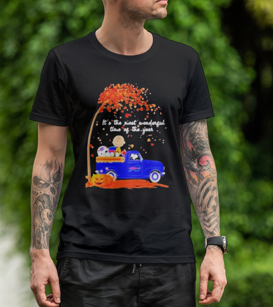 Snoopy And Charlie Brown Buffalo Bills It's The Most Wonderful Time Of The Year Autumn Truck Scene T-Shirt