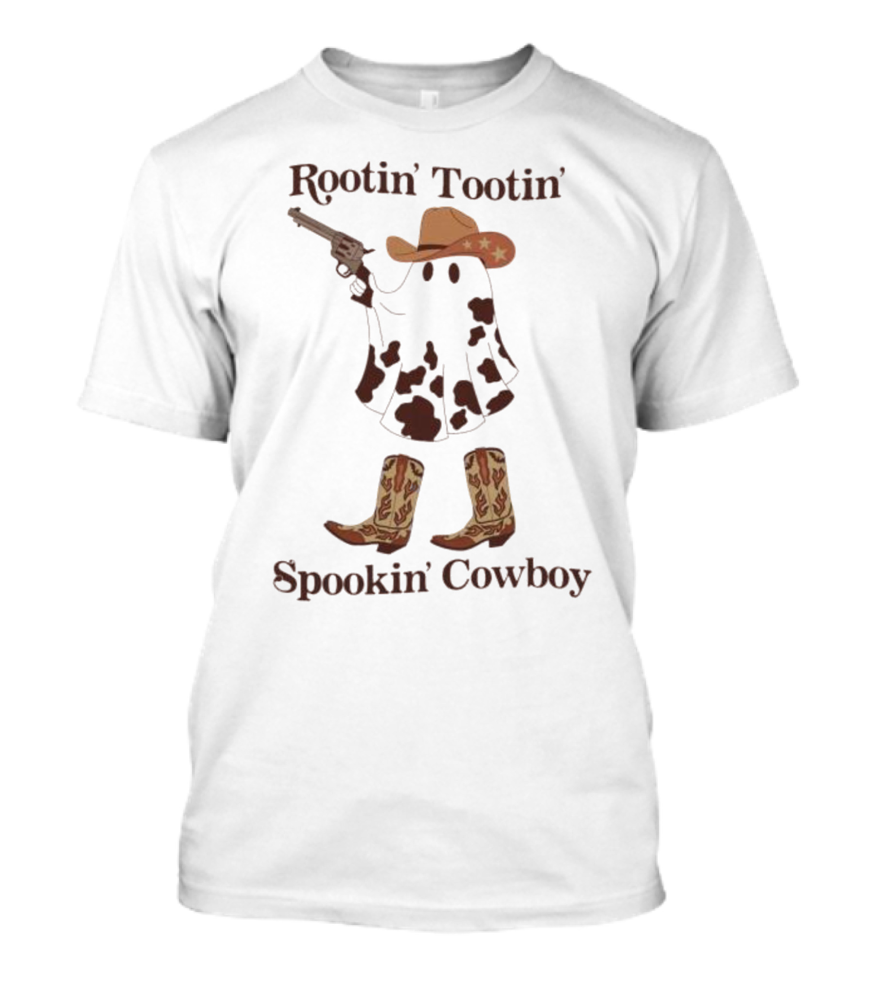 Rootin' Tootin' Spookin' Cowboy Holding A Gun With Starry Hat And Boots T-Shirt