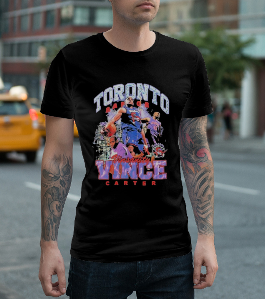 Toronto Raptors Vinsanity Vince Carter Mitchell and Ness Hardwood Classics Bling Concert Player T-Shirt