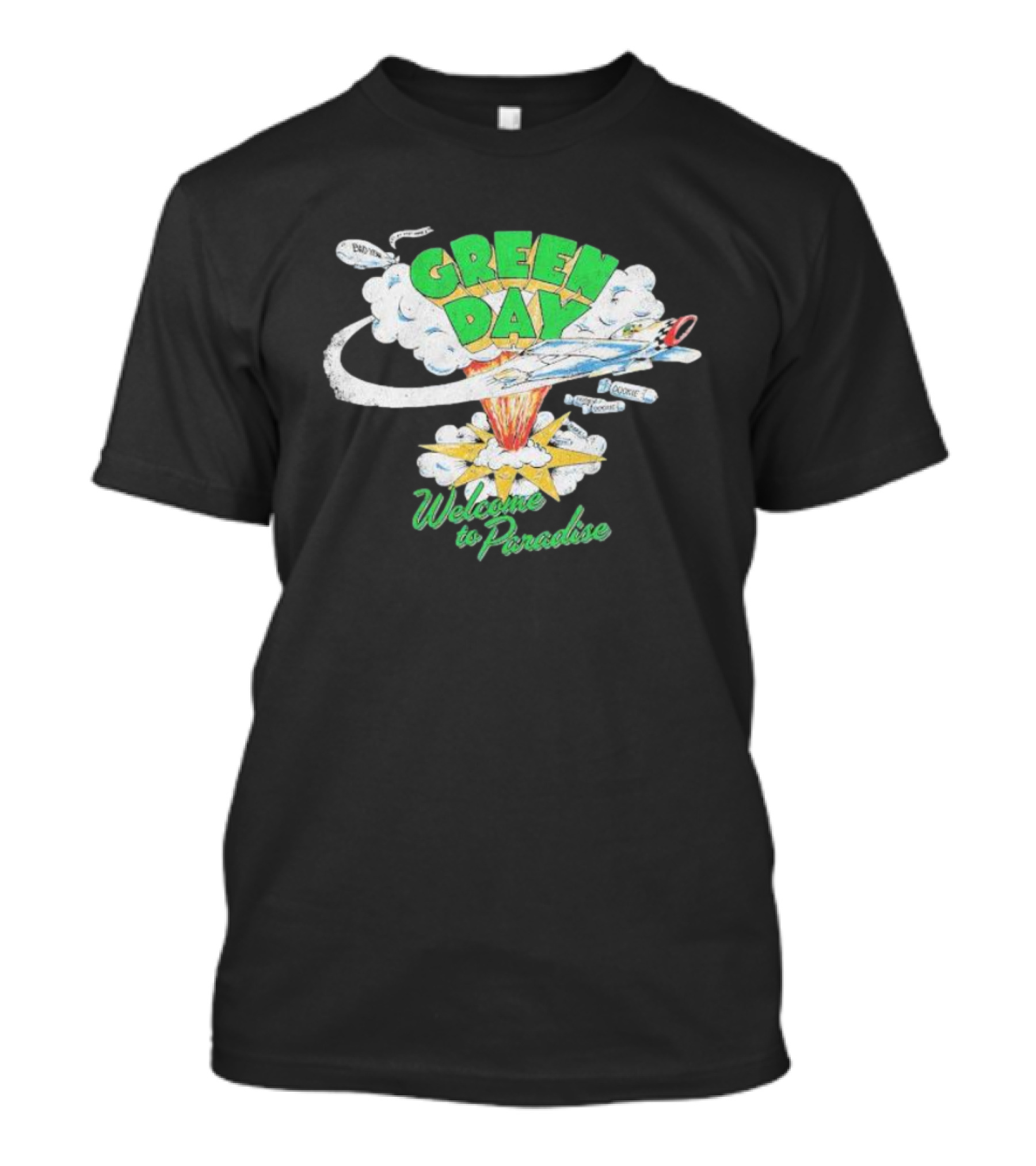 Green Day Welcome To Paradise Explosive Cartoon Art Airplane Cloud T-Shirt