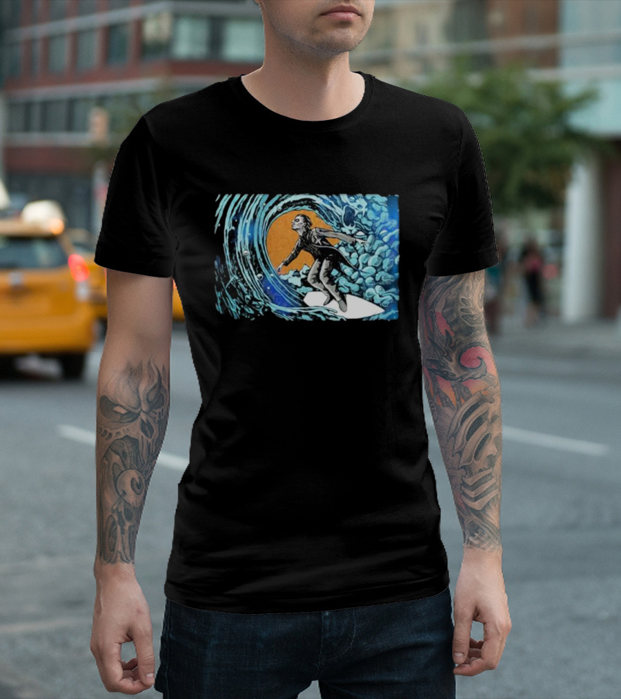 Maedenart Ghost Evil Surfer Riding Wave With Blue Turbulence T-Shirt