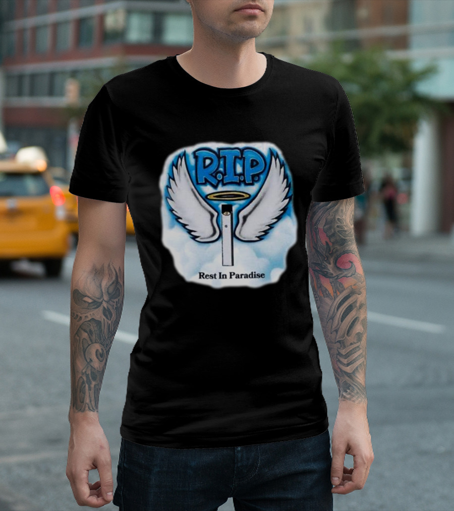 RIP Juul Rest In Paradise Angel Wings Halo Clouds T-Shirt