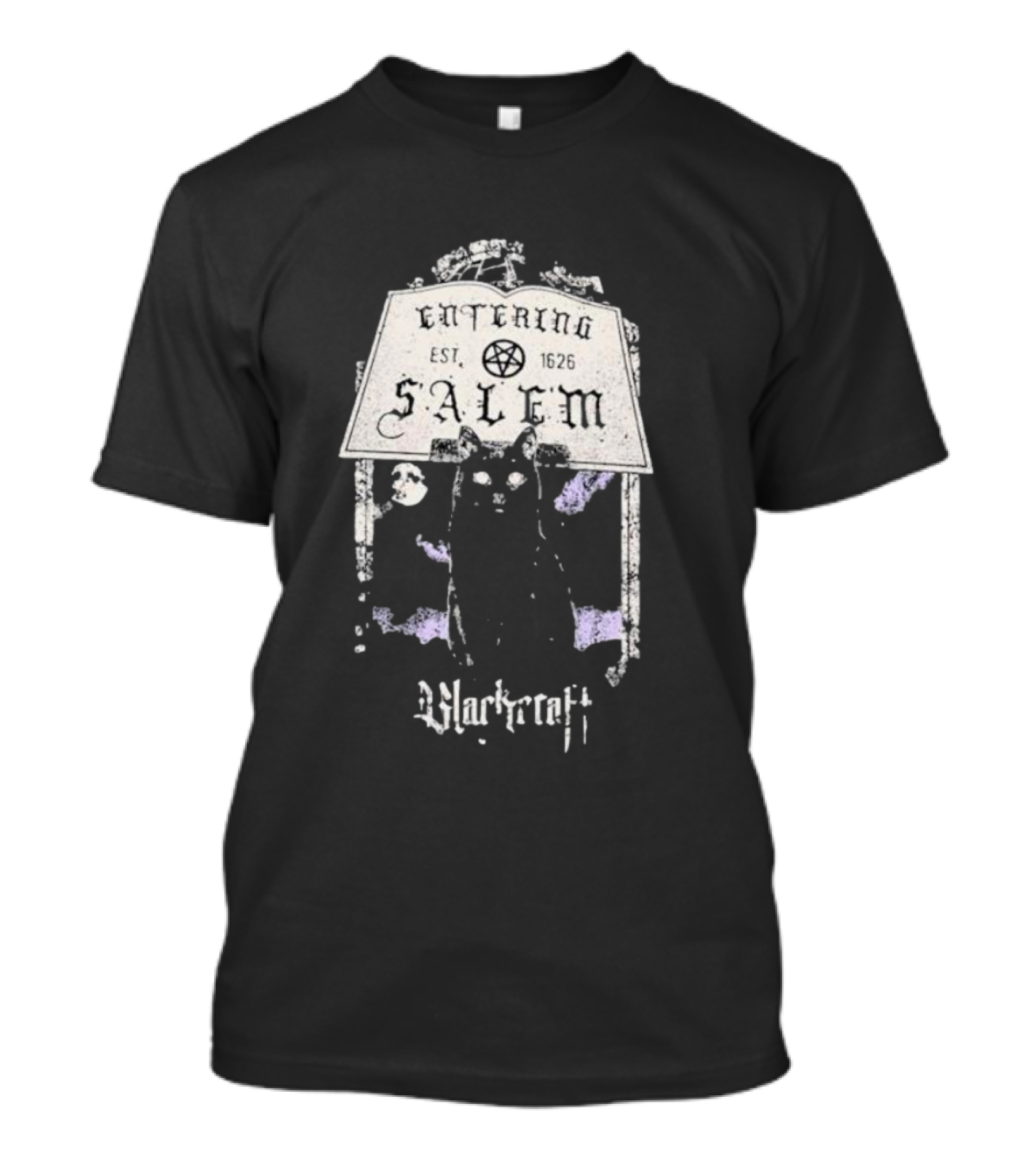 Entering Est 1626 Salem Blackcraft Cult Black Cat And Pentagram T-Shirt