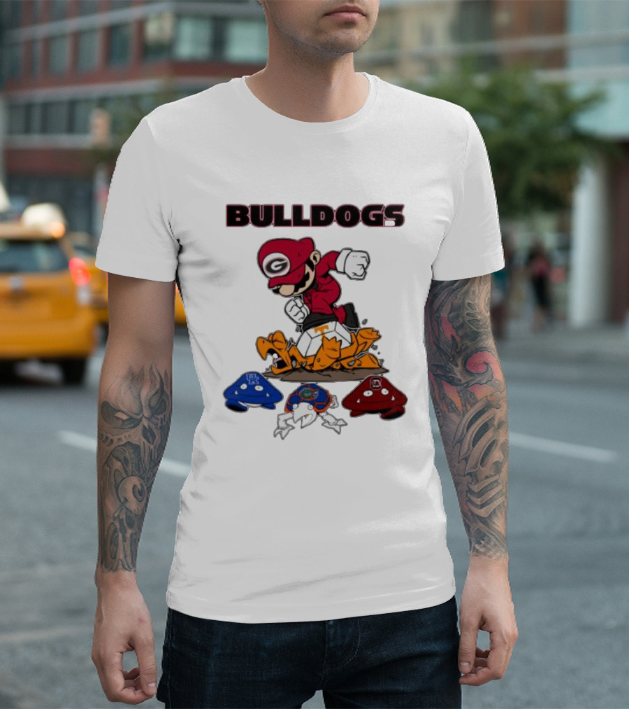 Bulldogs Super Mario Inspired Design with Iconic Gaming Motifs T-Shirt