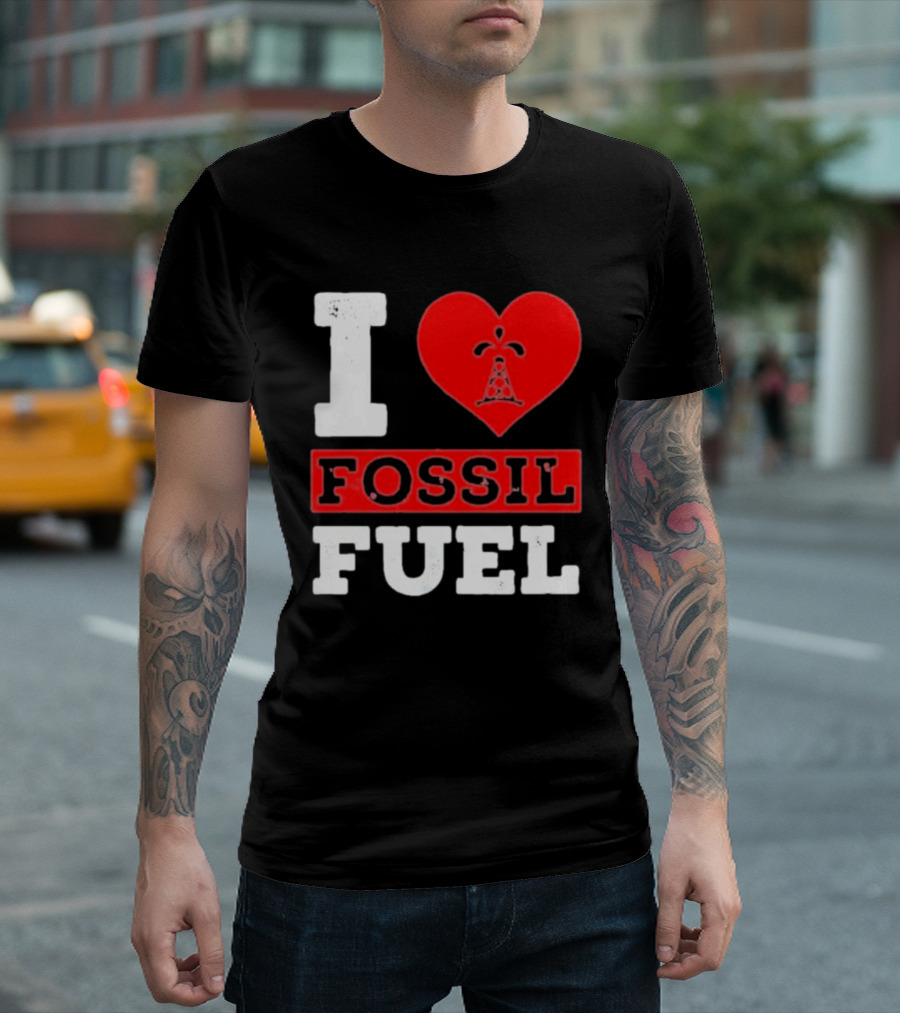 I Heart Fossil Fuel Iconic Oil Rig in Red Heart T-Shirt