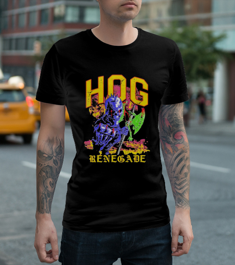 Hog Renegade Skeleton Warrior Graphic with Medieval Armor and Axe T-Shirt
