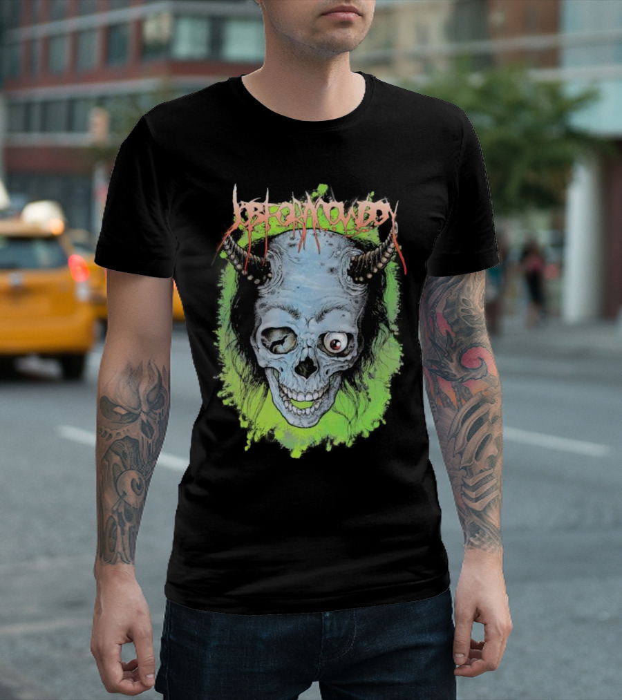 Job For A Cowboy Demon Skull Green Background T-Shirt