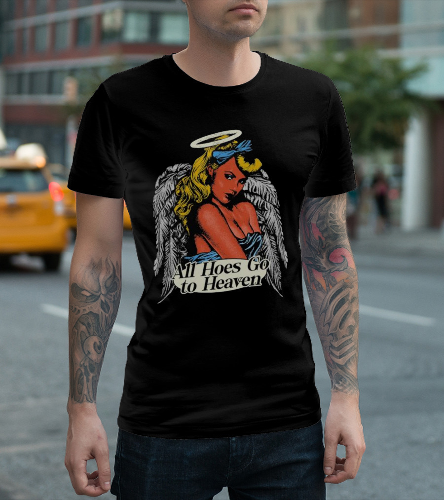 Angel All Hoes Go To Heaven Retro Pin-Up Winged Halo T-Shirt