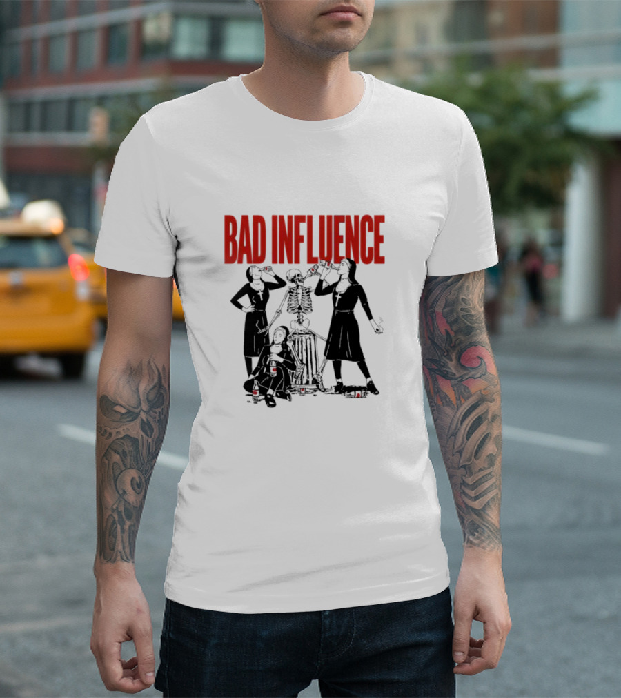 Bad Influence Nuns Partying with Skeleton T-Shirt