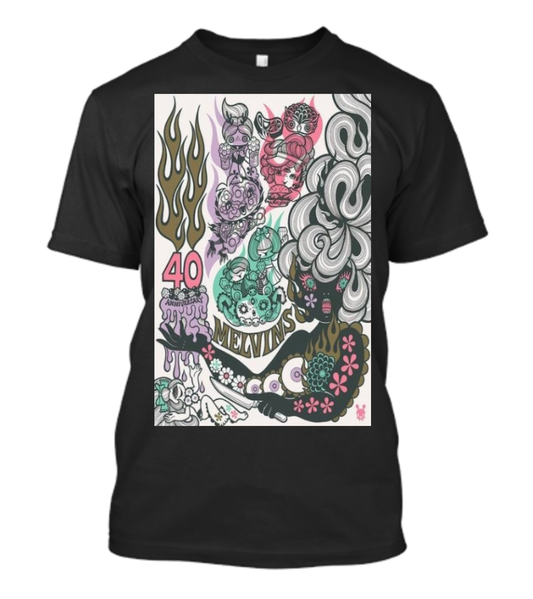 Melvins 40th Anniversary Psychedelic Artwork Flames And Figures T-Shirt