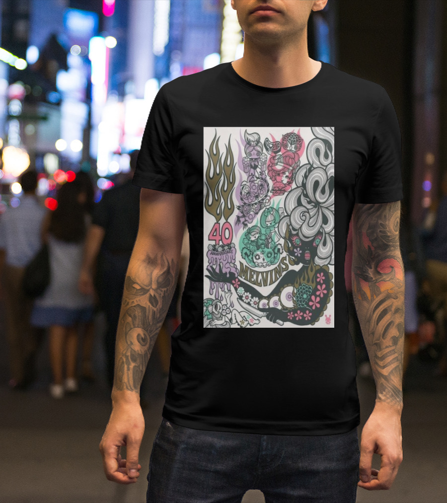 Melvins 40th Anniversary Psychedelic Artwork Flames And Figures T-Shirt