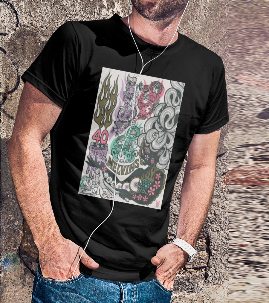 Melvins 40th Anniversary Psychedelic Artwork Flames And Figures T-Shirt