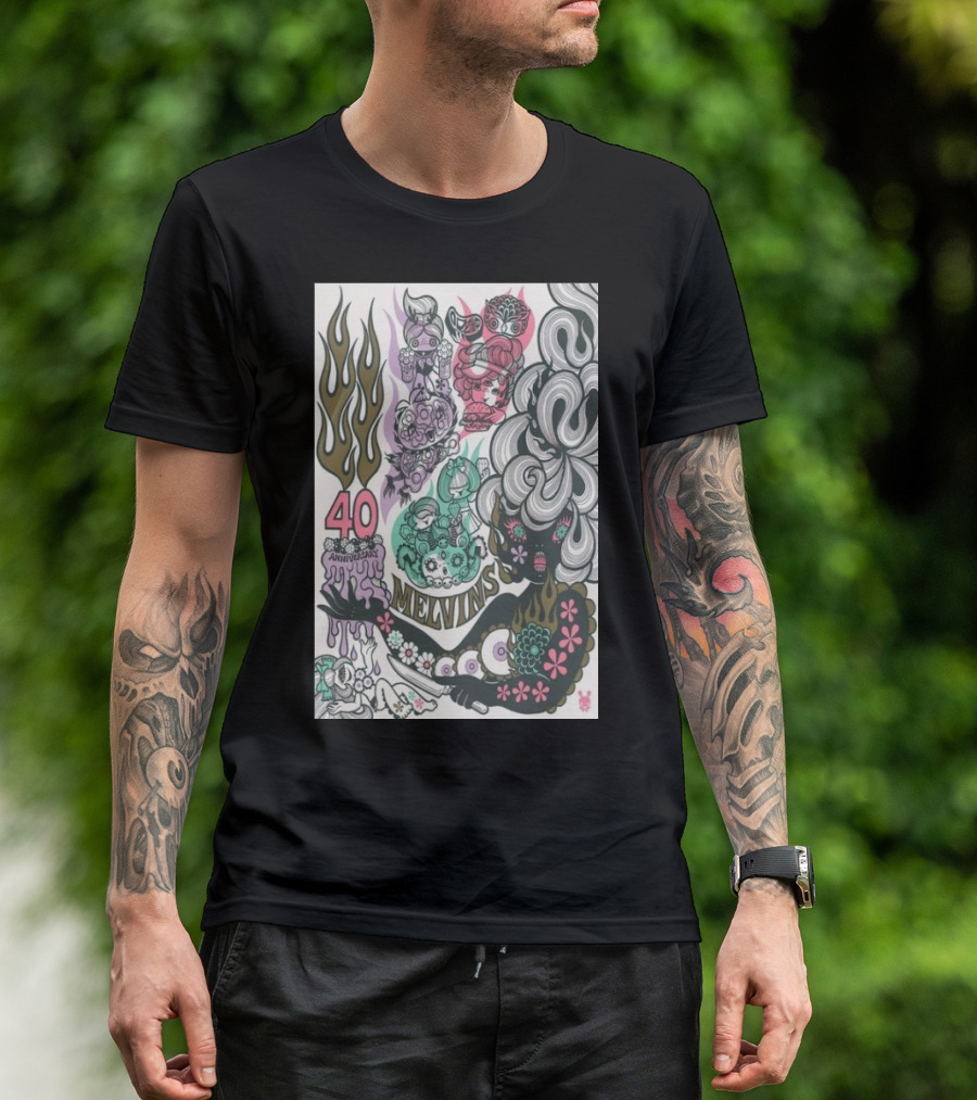 Melvins 40th Anniversary Psychedelic Artwork Flames And Figures T-Shirt
