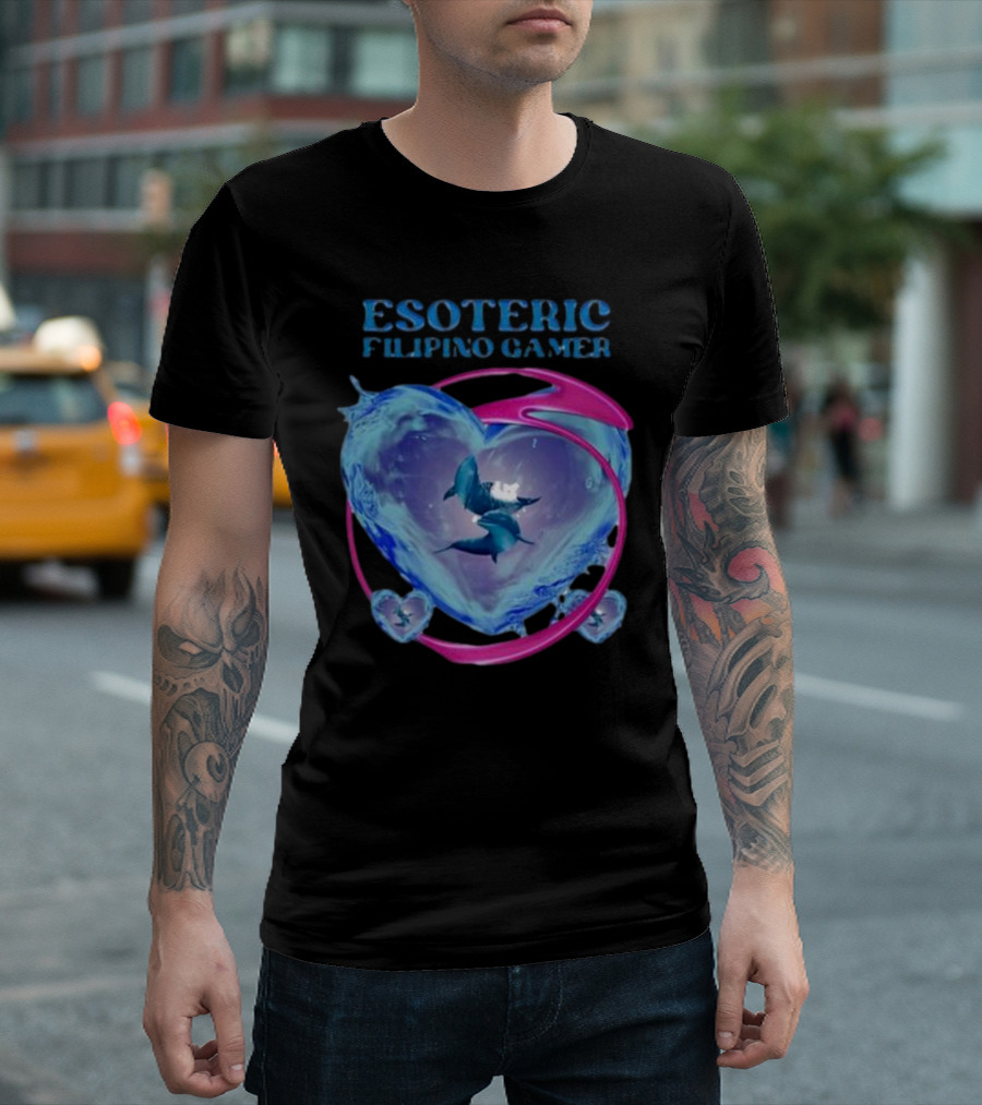 ESOTERIC FILIPINO GAMER Heart With Dolphins In Oceanic Sphere T-Shirt