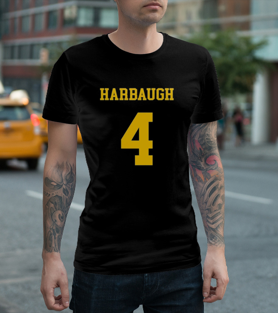 Harbaugh 4 Michigan Football Coach Iconic Jersey Number T-Shirt