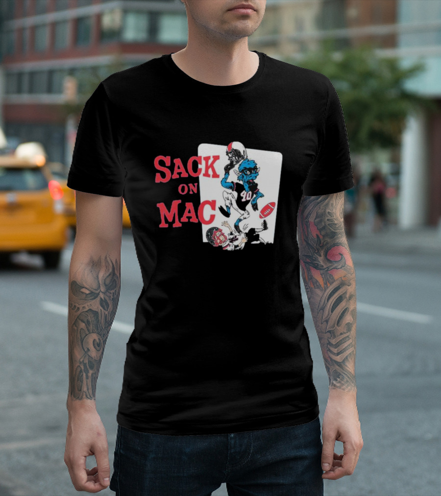Sack On Mac NFL Football Cartoon Character Action T-Shirt