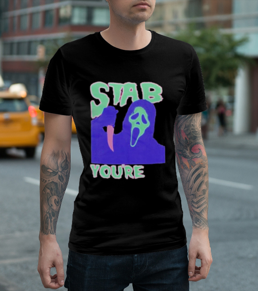 Stab You’re It Neon Horror Mask T-Shirt