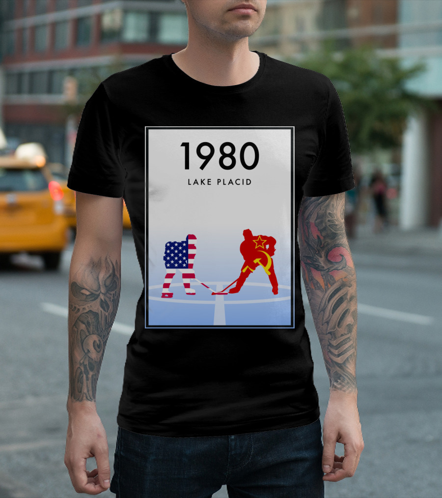 1980 Lake Placid USA vs USSR Hockey Faceoff T-Shirt