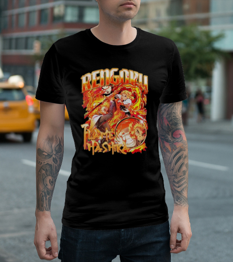 Rengoku Kyojuro Flame Hashira With Fiery Sword And Flames T-Shirt