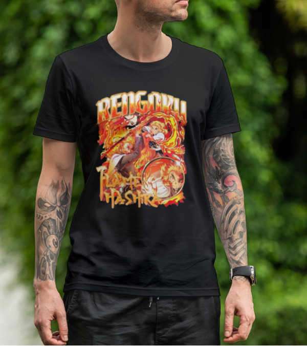 Rengoku Kyojuro Flame Hashira With Fiery Sword And Flames T-Shirt