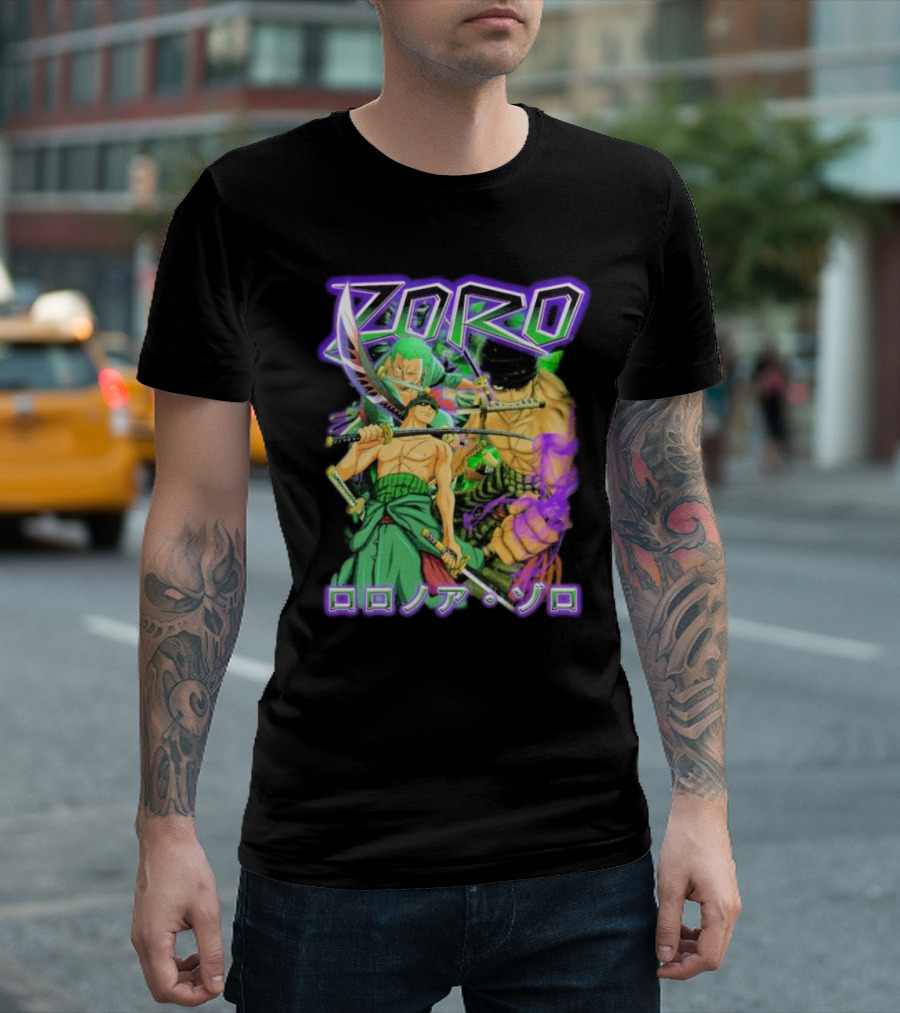 Zoro Roronoa Zoro Anime Manga Japanese Text Martial Arts Swordsman Fantasy Adventure T-Shirt