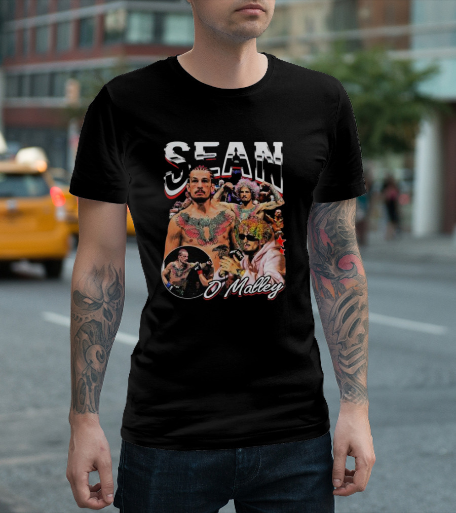 SEAN O'Malley MMA Fighter Collage with Tattoos and Sunglasses T-Shirt