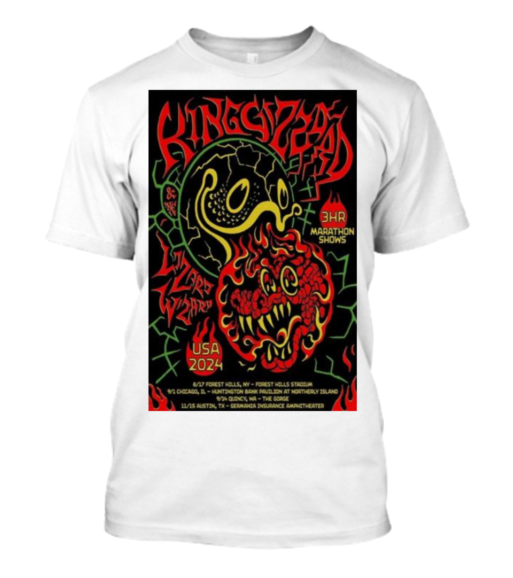 King Gizzard And The Lizard Wizard 3HR Marathon Shows USA 2024 Forest Hills Chicago Austin Tour Dates T-Shirt