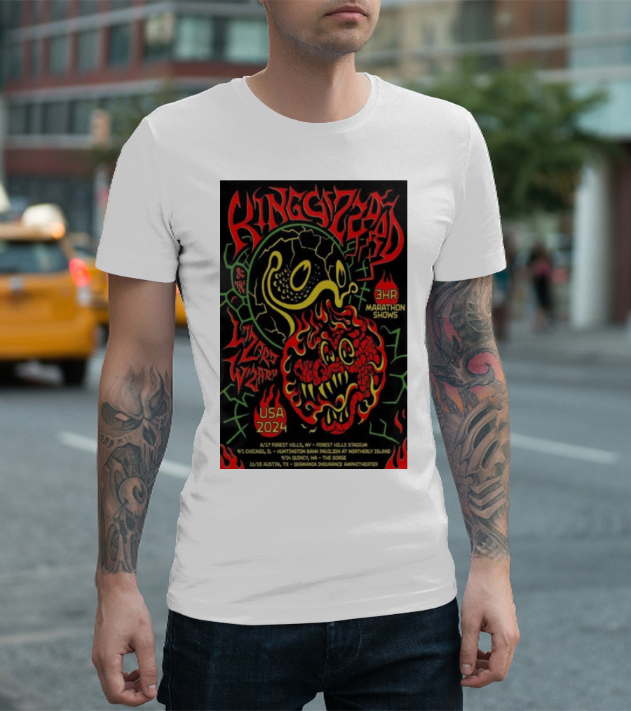 King Gizzard And The Lizard Wizard 3HR Marathon Shows USA 2024 Forest Hills Chicago Austin Tour Dates T-Shirt