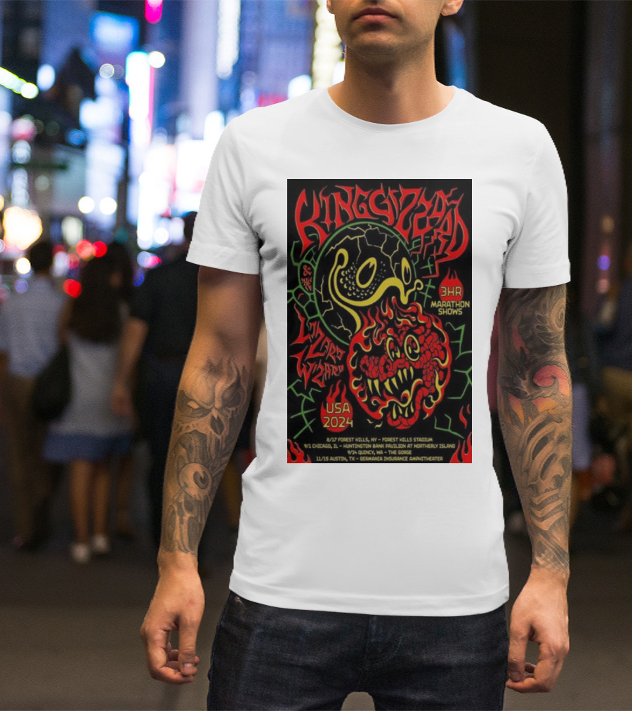 King Gizzard And The Lizard Wizard 3HR Marathon Shows USA 2024 Forest Hills Chicago Austin Tour Dates T-Shirt