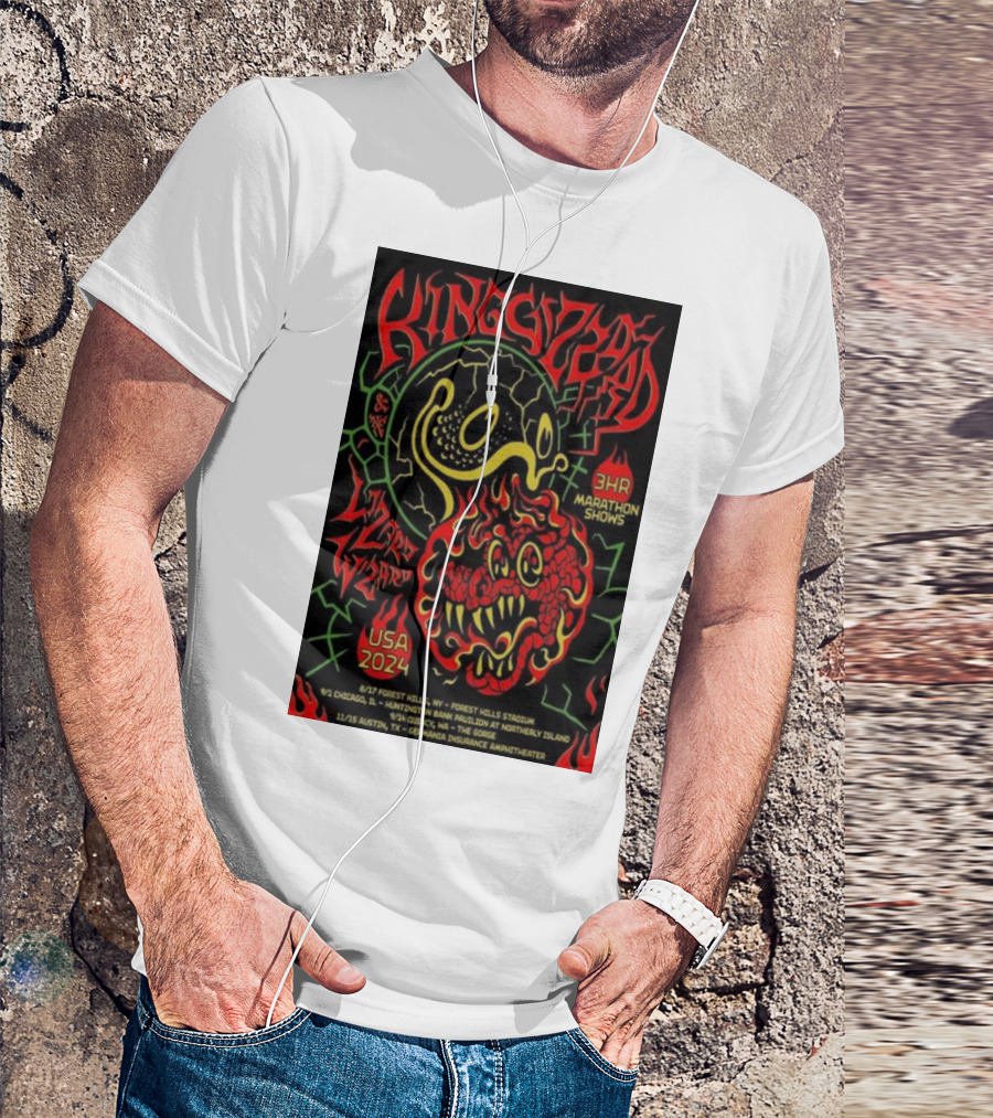 King Gizzard And The Lizard Wizard 3HR Marathon Shows USA 2024 Forest Hills Chicago Austin Tour Dates T-Shirt