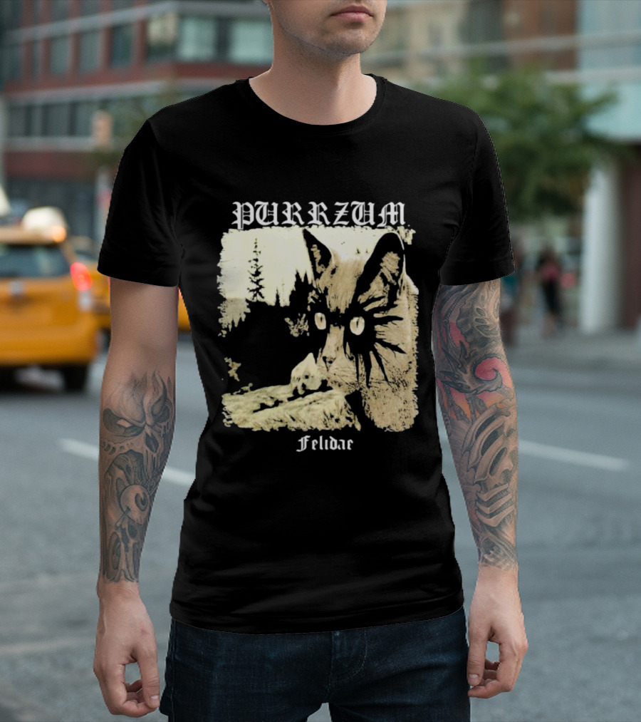 Purrzum Felidae Cat in Forest Scene T-Shirt