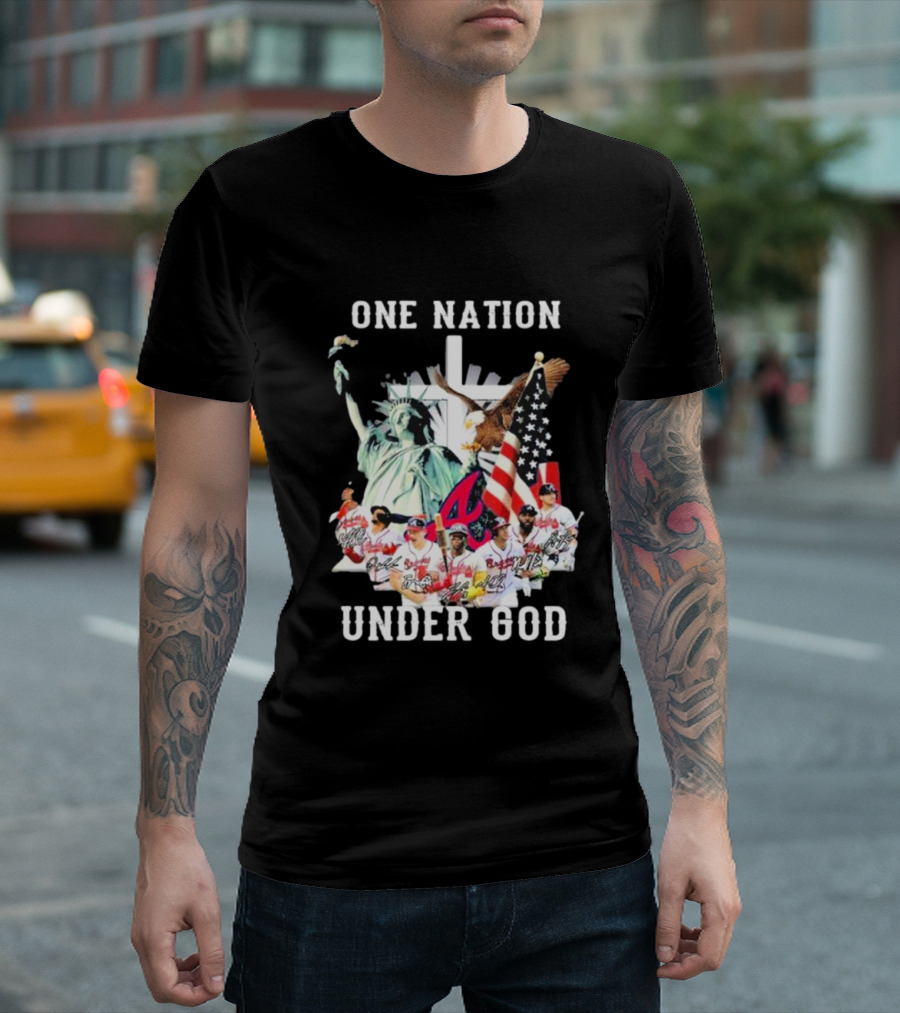 One Nation Under God Atlanta Braves American Flag Statue of Liberty Players T-Shirt
