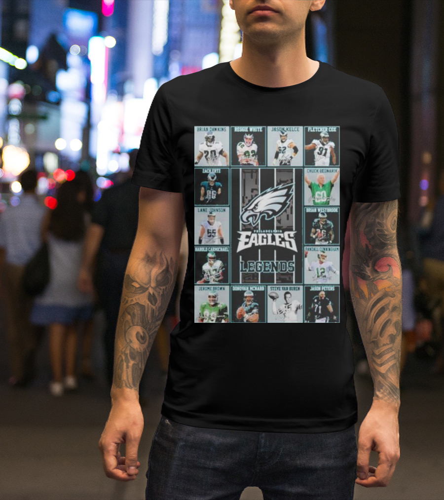 Philadelphia Eagles Brian Dawkins Reggie White Jason Kelce Fletcher Cox Legends Randall Cunningham Donovan McNabb T-Shirt