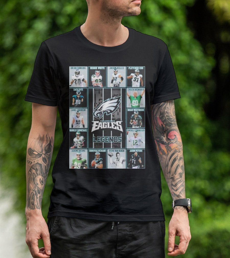 Philadelphia Eagles Brian Dawkins Reggie White Jason Kelce Fletcher Cox Legends Randall Cunningham Donovan McNabb T-Shirt