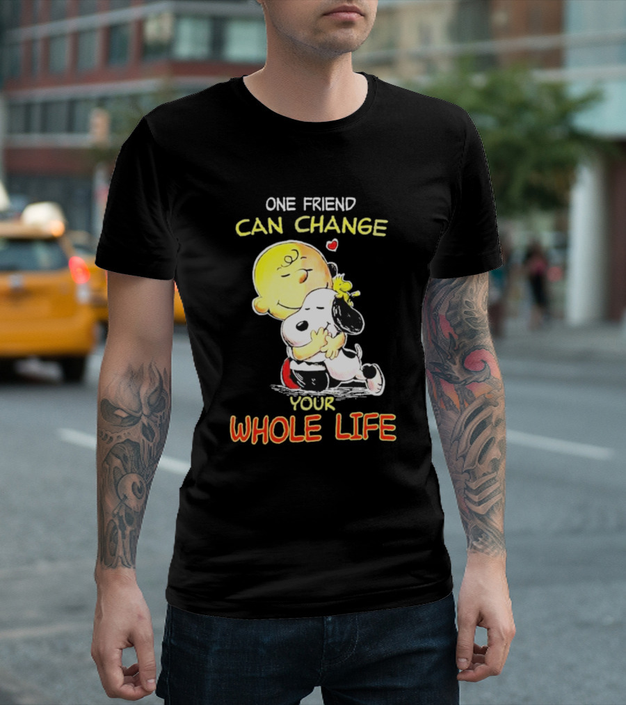 Snoopy And Friends One Friend Can Change Your Whole Life Hugging Image T-Shirt
