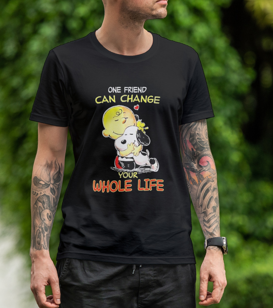 Snoopy And Friends One Friend Can Change Your Whole Life Hugging Image T-Shirt